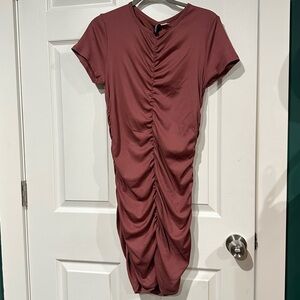 H&M Ruched Ribbed Mini Dress in Rose Pink size Large